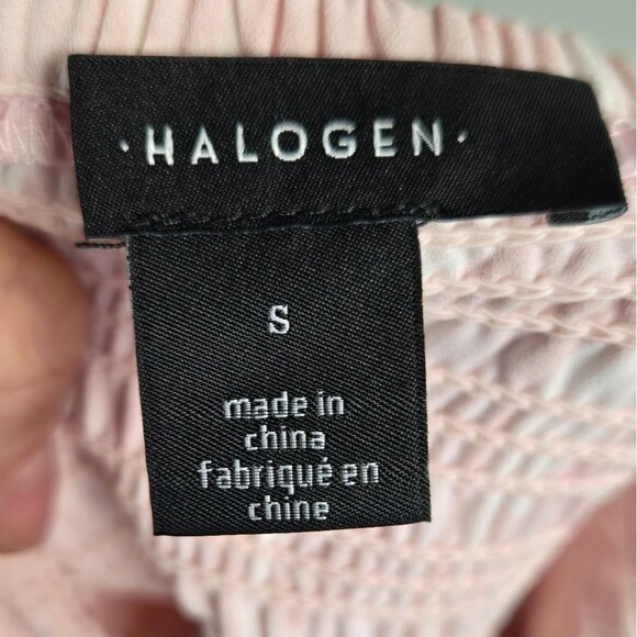 HALOGEN Smocked Long Puff Sleeve Blouse Sz S Light Pink & White - Picture 5 of 6